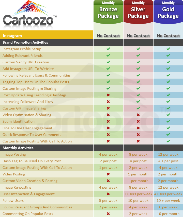 Cartoozo Instagram Package Details
